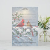 赤い深紅色とホリーが雪の中 便箋 (スタンド正面)