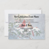 赤い深紅色とホリーが雪の中 招待状 (裏面)