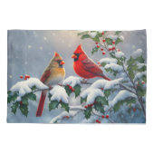 赤い深紅色とホリーが雪の中 枕カバー (裏面-左)