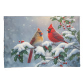 赤い深紅色とホリーが雪の中 枕カバー (正面右)