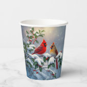 赤い深紅色とホリーが雪の中 紙コップ (裏面)