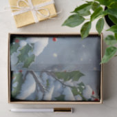 赤い深紅色とホリーが雪の中 薄葉紙 (ギフト)