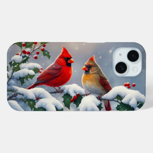 赤い深紅色とホリーが雪の中 Case-Mate iPhoneケース (裏面 (横))