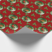 赤い深紅色とホリーの葉 ラッピングペーパー (角)