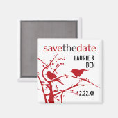 赤い深紅色のブランチ結婚式の日付を保存 マグネット (正面/裏面)