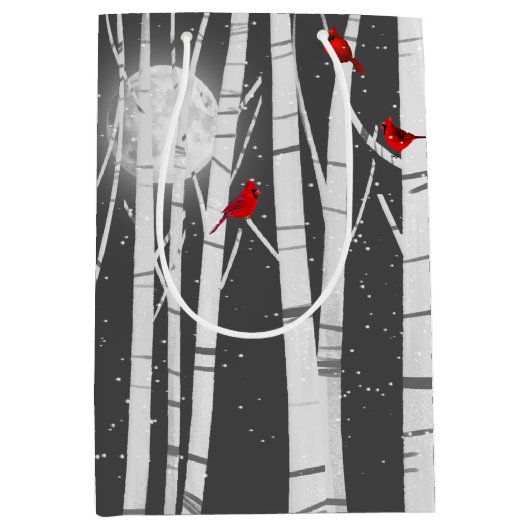 赤い深紅色の樺の木ツリー ミディアムペーパーバッグ (正面)