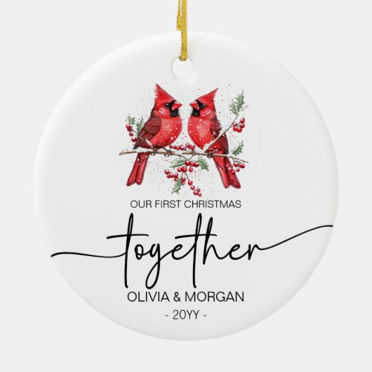 赤い深紅色初めてのクリスマスの名前 セラミックオーナメント (裏面)