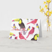 赤い深紅色、トゥーカン、グーリアンフィンチ カード (黄色い花)