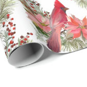 赤い深紅色、果実とポインセチアの花 ラッピングペーパー (ロールコーナー)