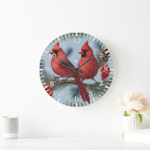 赤い深紅色,果実,松の枝,ピネコン ラージ壁時計 (ホーム)