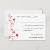 赤い渦巻きと花の応答カード 招待状 (正面)