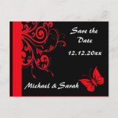 赤い渦巻きと蝶が日付を保存 案内ポストカード (正面)