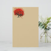 赤い渦巻きハートの花の木（黄色） 便箋 (スタンド正面)