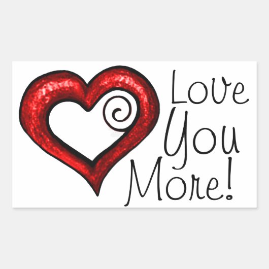 赤い渦巻きハート 長方形シール (正面)