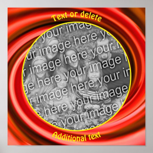 赤い渦巻きフレーム自分の写真を作成 ポスター (正面)