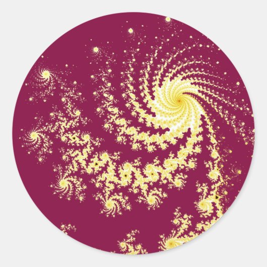 赤い渦巻きマンデルブロットフラクタルパターン ラウンドシール (正面)