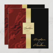 赤い渦巻きモノグラムのフォーマルな結婚式招待状 招待状 (正面/裏面)