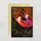 赤い渦巻き仮面舞踏会マスク RSVP 返信招待状 (正面/裏面)