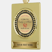 赤い渦巻き旋回と金ゴールドダイヤモンド – 50周年 ゴールドプレートバナーオーナメント (左)