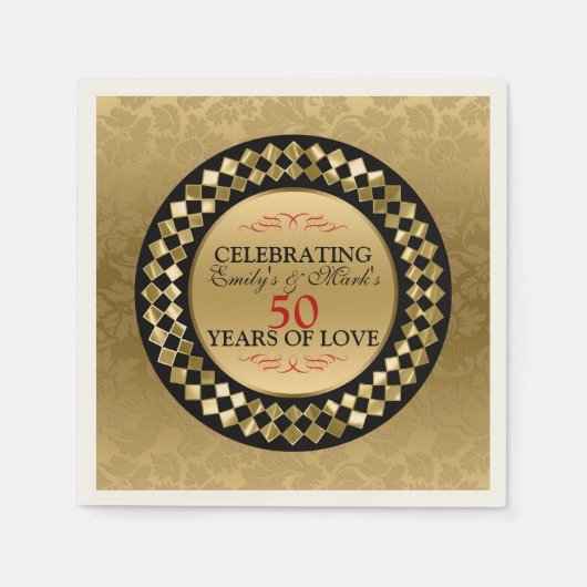 赤い渦巻き金ゴールドダム スタンダードカクテルナプキン (正面)