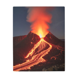 赤い溶岩白熱［赤熱］光を放つを持つ火山 – グローエフェクト メタルプリント