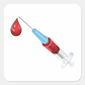 赤い滴を持つ血液の注射器 スクエアシール (正面)