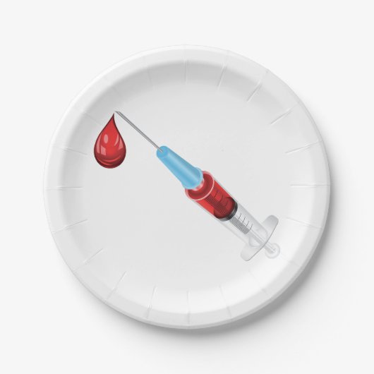 赤い滴を持つ血液の注射器 ペーパープレート (正面)