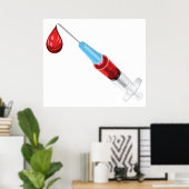 赤い滴を持つ血液の注射器 ポスター (ホームオフィス)