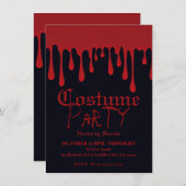 赤い滴下血がハロウィーンの衣装パーティー 招待状 (正面/裏面)