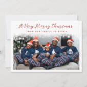 赤い漂流雪片が非常に陽気なクリスマスの写真 シーズンカード (正面)