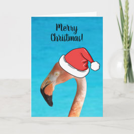 赤い漫画のサンタハットのピンクのフラミンゴ シーズンカード