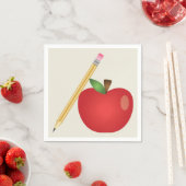 赤い漫画のリンゴと黄色の鉛筆 スタンダードカクテルナプキン (インサイチュ)