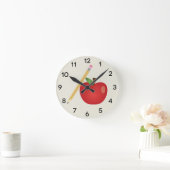 赤い漫画のリンゴと黄色の鉛筆 ラウンド壁時計 (ホーム)