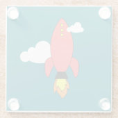 赤い漫画のロケット ガラスコースター (裏面)