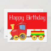 赤い漫画の列車 ポストカード (正面/裏面)