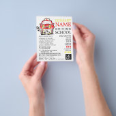 赤い漫画の車、ドライビングスクール、インストラクター広告 チラシ (手)