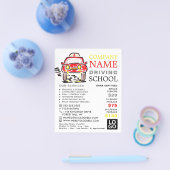 赤い漫画の車、ドライビングスクール、インストラクター広告 チラシ (シングル)