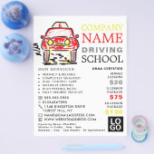 赤い漫画の車、ドライビングスクール、インストラクター広告 チラシ (シングル)