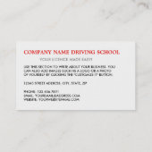 赤い漫画の車、ドライビングスクール、インストラクター 名刺 (裏面)