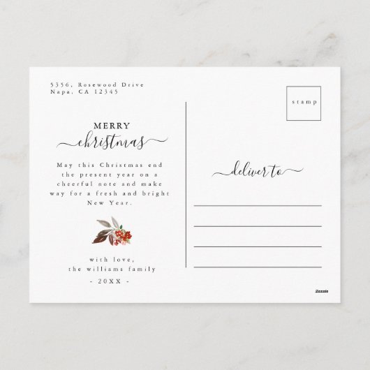 赤い漿果と柊のクリスマスの木聖降誕祭 シーズンポストカード (裏面)