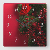 赤い漿果のあるクリスマスリース      スクエア壁時計 (正面)