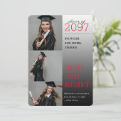 赤い濃い色から明るい引用文3写真モダン卒業 案内状 (スタンド正面)