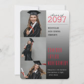 赤い濃い色から明るい引用文3写真モダン卒業 案内状 (正面)