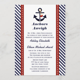 赤い濃紺のいかりの航海のな結婚式招待状 招待状