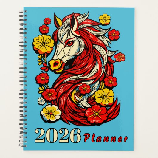 赤い火の馬 - 中国の干支 2026 プランナー手帳 (正面)
