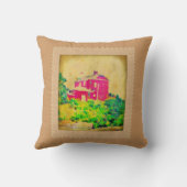 赤い灯台およびビーチの枕 クッション (裏面)