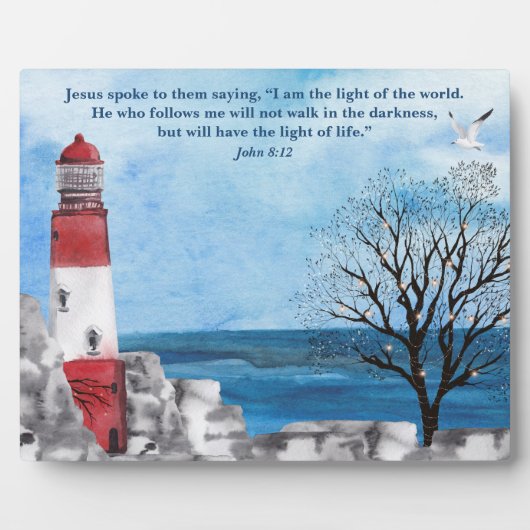 赤い灯台の聖書の水彩画 フォトプラーク (正面)