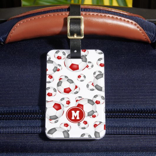 赤い灰色のサッカーチームの色のスポーツパターン ラゲッジタグ (正面インサイチュ2)