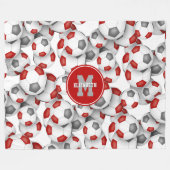 赤い灰色のサッカーボールのモノグラムの模様 フリースブランケット (正面(横))