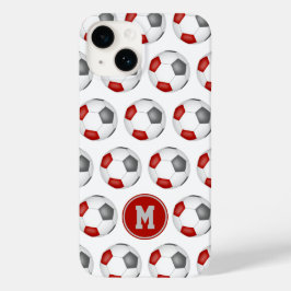 赤い灰色のサッカーボールのモノグラムの模様 Case-Mate iPhone 14ケース